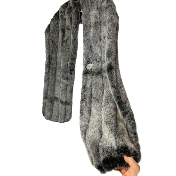Silk & Sable Gray Faux Fur Wrap Stole 100"x 12.5" Winter Scarf Elegant RD10168 - Picture 7 of 8